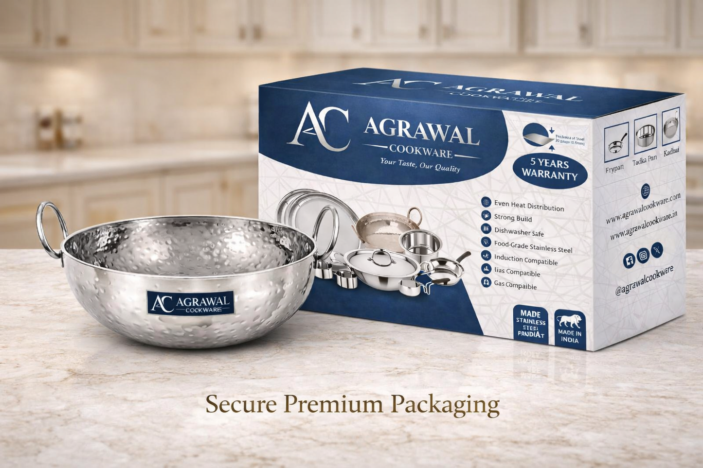 Agrawal Cookware Premium Heavy Bottom Hammered Kadhai