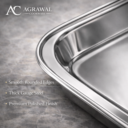 Agrawal Cookware Premium Stainless Steel Compartment Plates 5 in 1 Square Shape - Set of 6
