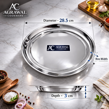 Agrawal Cookware Premium Stainless Steel Round Dinner Plates - Set of 6