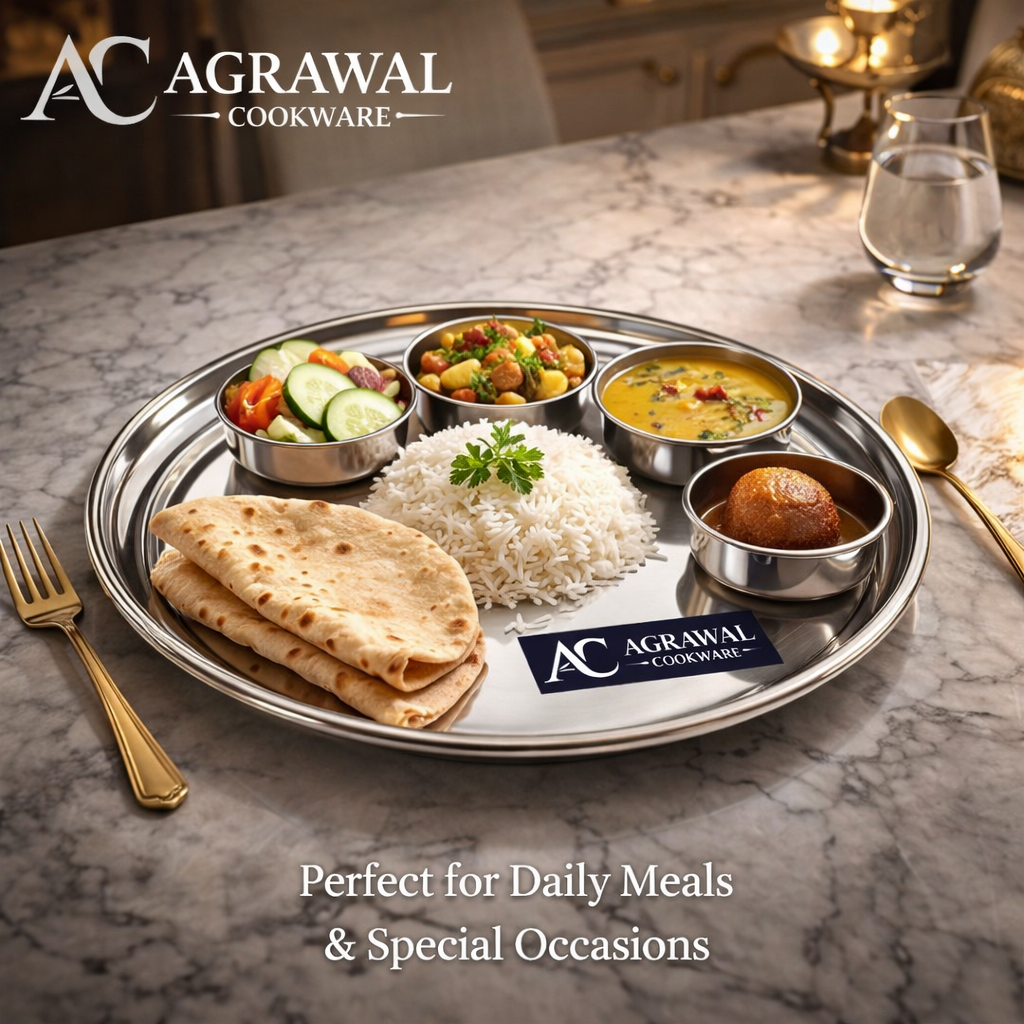 Agrawal Cookware Premium Stainless Steel Round Dinner Plates - Set of 6