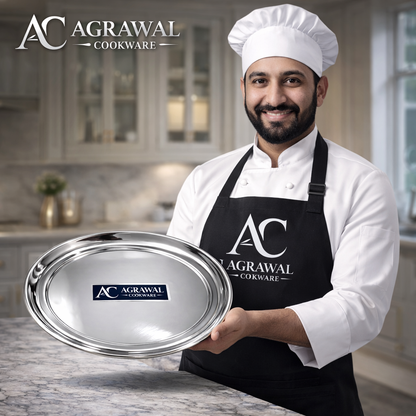Agrawal Cookware Premium Stainless Steel Round Dinner Plates - Set of 6
