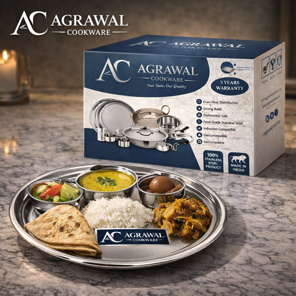 Agrawal Cookware Premium Stainless Steel Round Dinner Plates - Set of 6