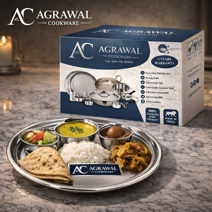 Agrawal Cookware Premium Stainless Steel Round Dinner Plates - Set of 6