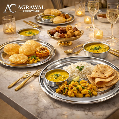 Agrawal Cookware Premium Stainless Steel Round Dinner Plates - Set of 6