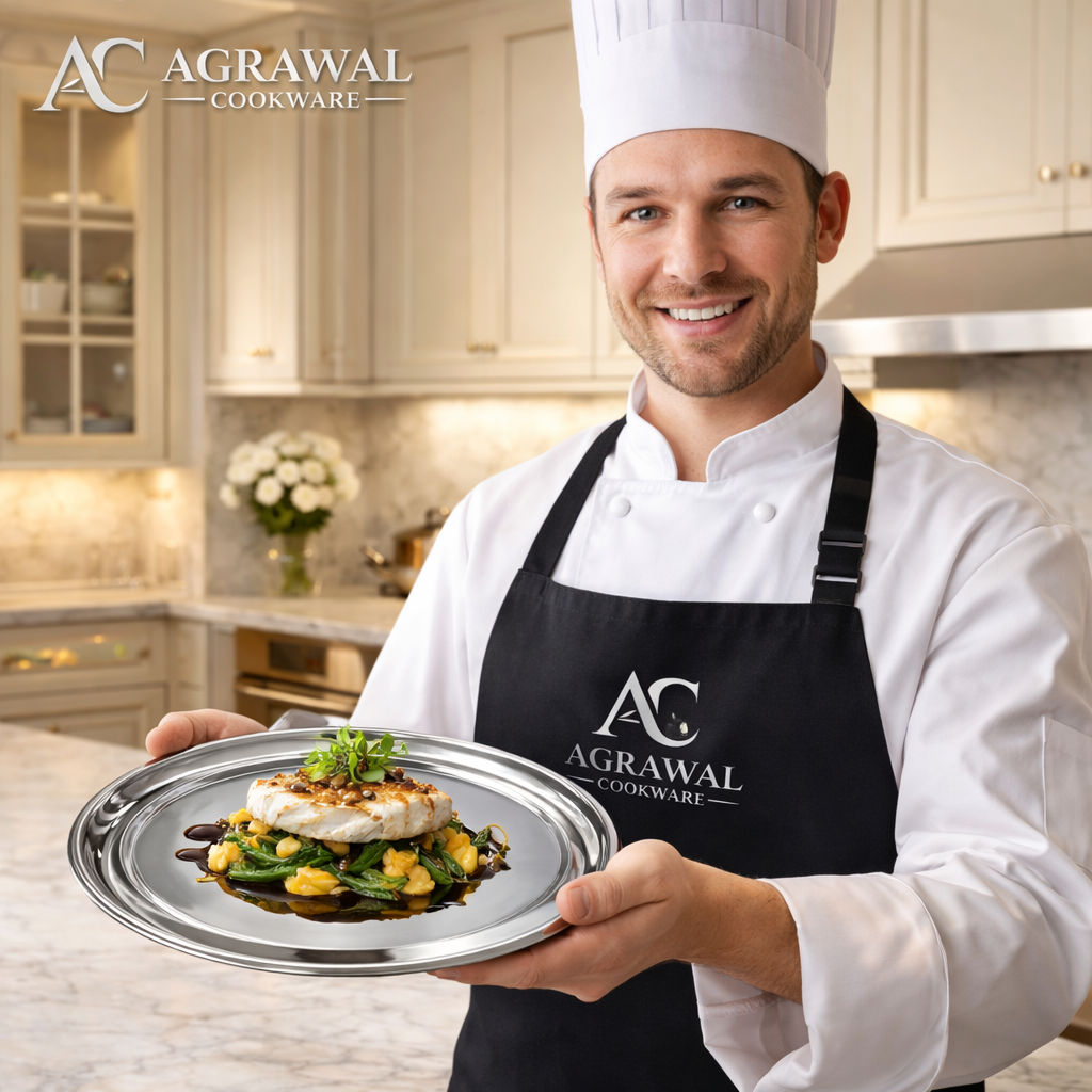 Agrawal Cookware Premium Stainless Steel Round Dinner Plates - Set of 6