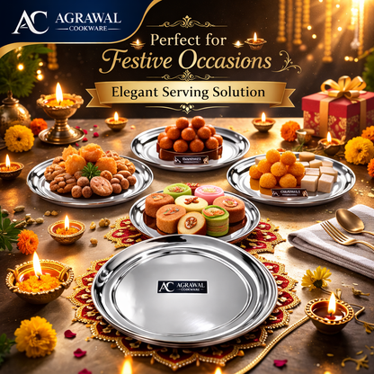 Agrawal Cookware Premium Stainless Steel Round Dinner Plates - Set of 6