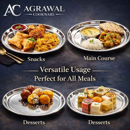 Agrawal Cookware Premium Stainless Steel Round Dinner Plates - Set of 6