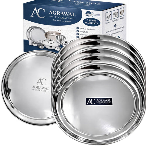 Agrawal Cookware Premium Stainless Steel Round Dinner Plates - Set of 6